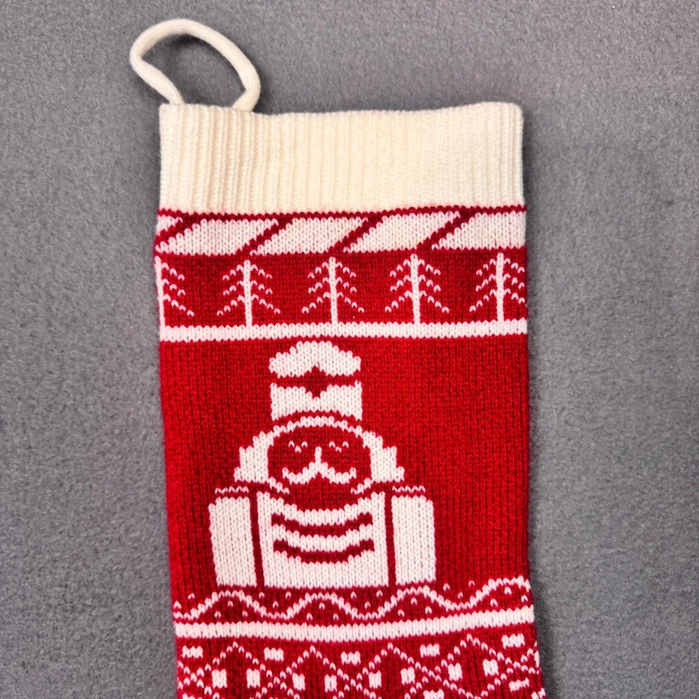 Red White Nutcracker Knit Christmas Stocking‎ Patterned Trees Holiday Soft 18in